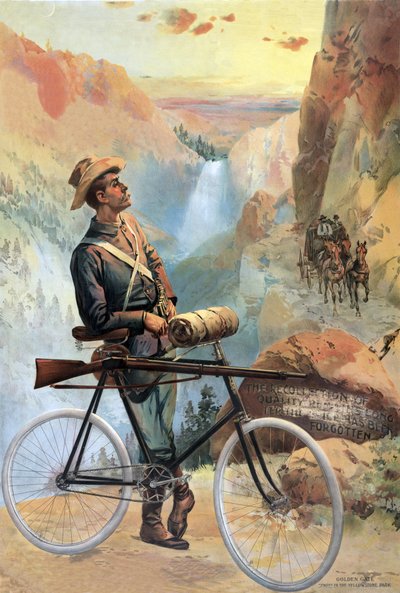 Puerta Dorada, Atardecer en el Parque Yellowstone, pub. 1897 de American School